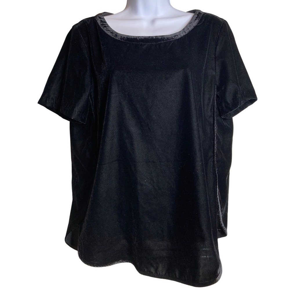 BANANA REPUBLIC Womens Black Velvet Short Sleeve Blouse M Minimalist Old Money